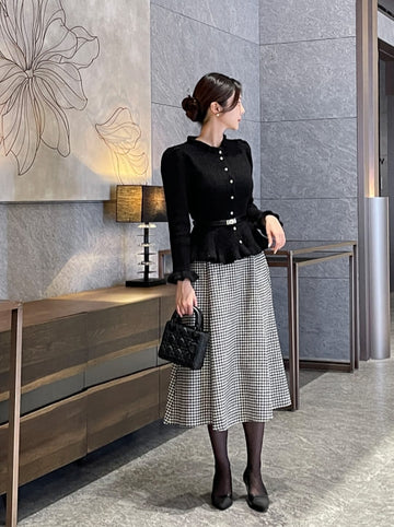 Witel Hound Check Back Banding Flare Skirt